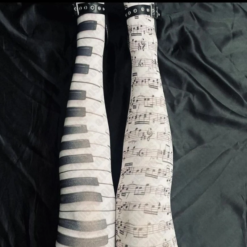 

Women's Sexy Asymmetrical Music Note Print Tights Y2K Punk Gothic Knee-High Socks Perfect for Music Festivals Parties