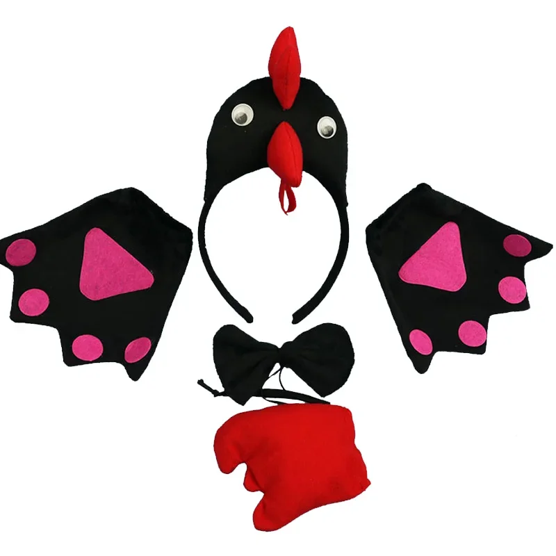 Party Yellow Chicken Cock Rooster Headband Bow Tie Tail Paws Gloves  Animal   Hair Bands   Plush  Halloween Costume Cosplay