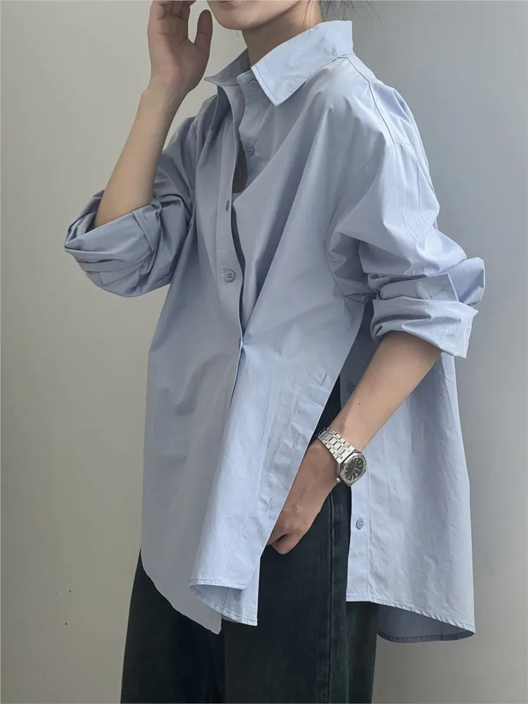

Irregular Side Slit Shirt Women 2025 New Spring Summer Fashion Casual Loose Long Sleeve Button Shirts Office Lady Chic Blouse