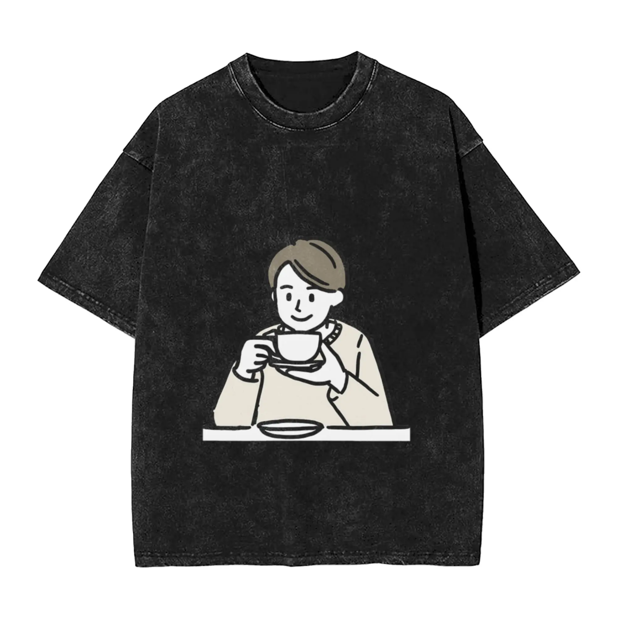 morning coffee6 Unique Chic A Washed T Shirt Men's Women's Oversized Cotton Tees Tops
