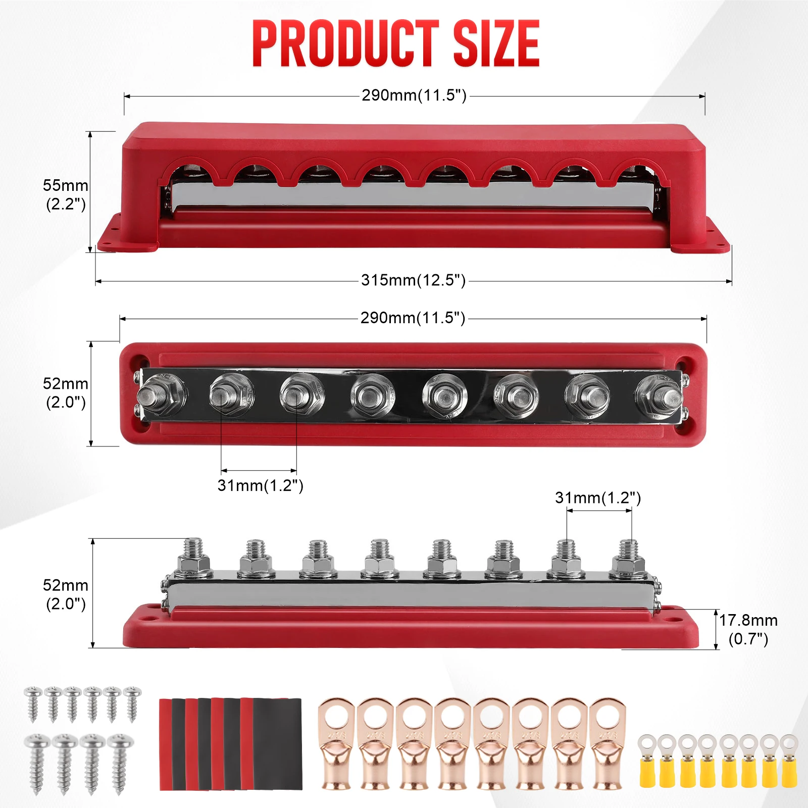 600AHeavy-Duty Bus Bar النيكل مطلي النحاس توزيع كتل طرفية 8 Post توزيع الطاقة كتلة M10 مع غطاء الثقيلة #2
