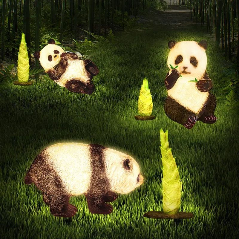 

LED Solar Simulation Panda Lights Outdoor Garden Pastoral Decoration Animal Waterproof Luminous Bamboo Shoot Lawn Landscape Lamp