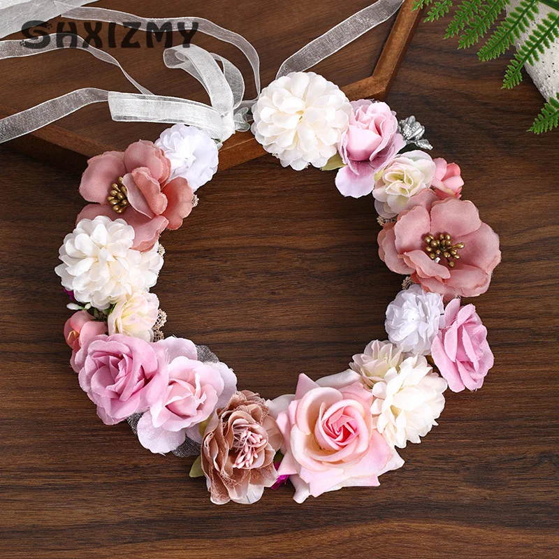 

Bohemia Style Simulation Flower Headpiece For Women Girls Sweet Fairy Ribbon Handmade Headband Wedding Hair Accessories Gifts