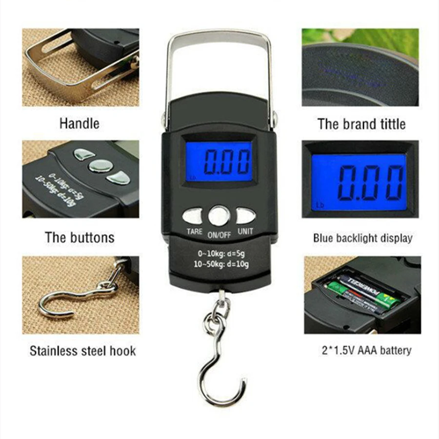 Portable Scale with Rule Digital LCD Display 50kg Electronic Luggage Hanging Suitcase Travel Weighs Baggage Weight Balance Tools