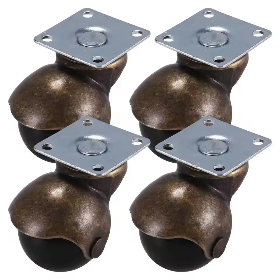 [4 Pack] Swivel Top Plate Hooded Ball Caster Wheels, Antique Bronze 2-inch