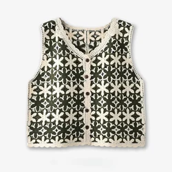 Floral Crochet Waistcoat Top for Women Sheer Open-knit Button Front Sleeveless Vest Top Teen-girl Summer Boho Vacation Outfit
