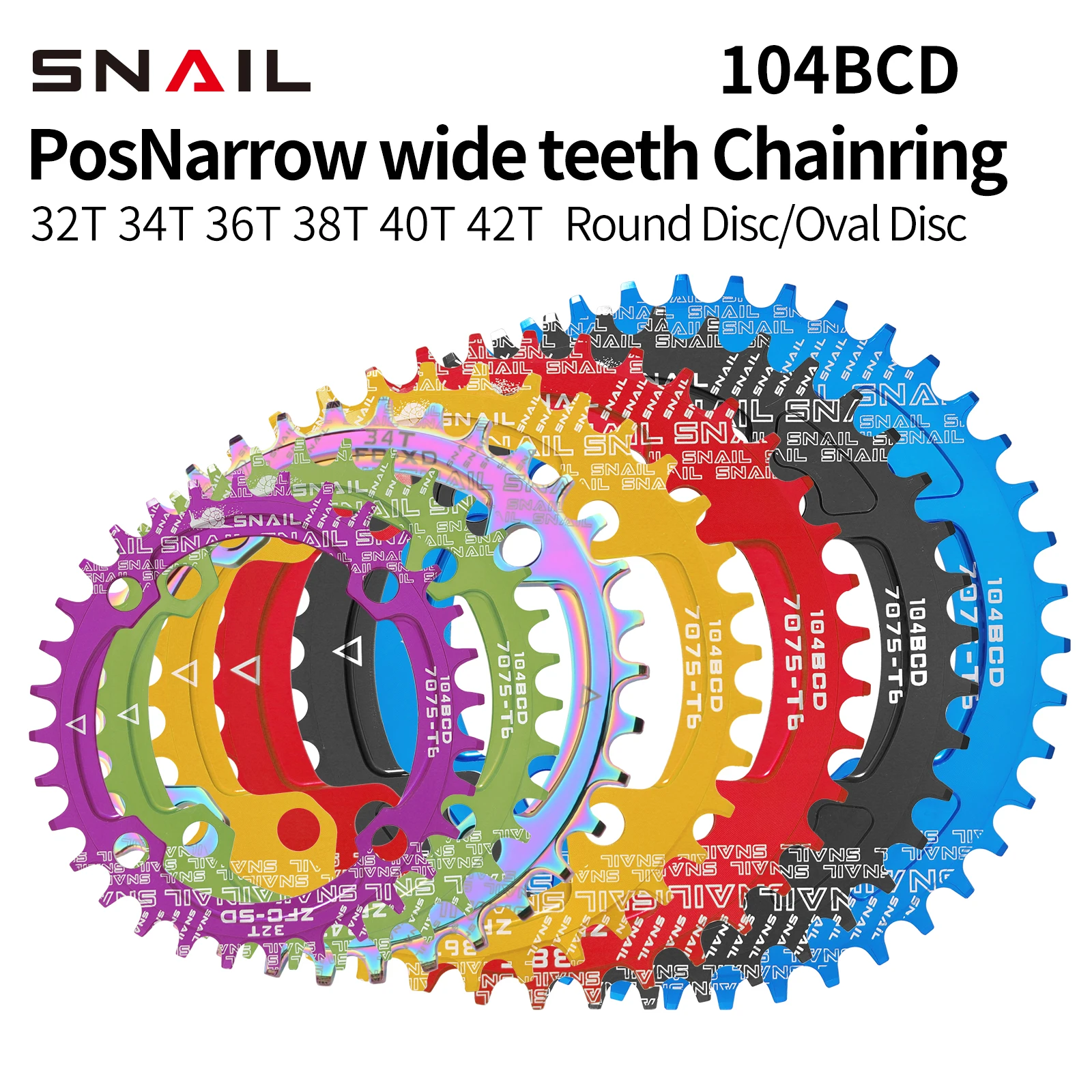 SNAIL 104BCD/96BCD Bicycle Chainwheel Wide and Narrow Teeth 32T/34T/36T/38T Round /oval Disc Single Chainring For Shimao/SRAM - view 4