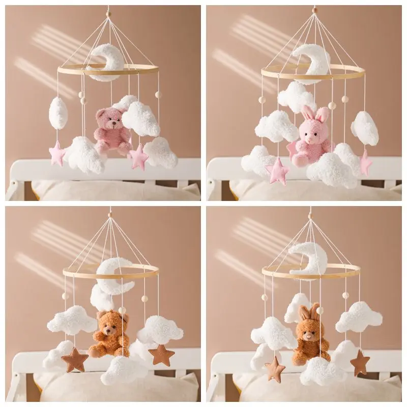 Baby Bed Bell Hanging Toy 0-12 Months Newborn Wooden Mobile Rattle Toy Lambhair Bear Bunny Pendant Crib Holder Bracket Baby Gift