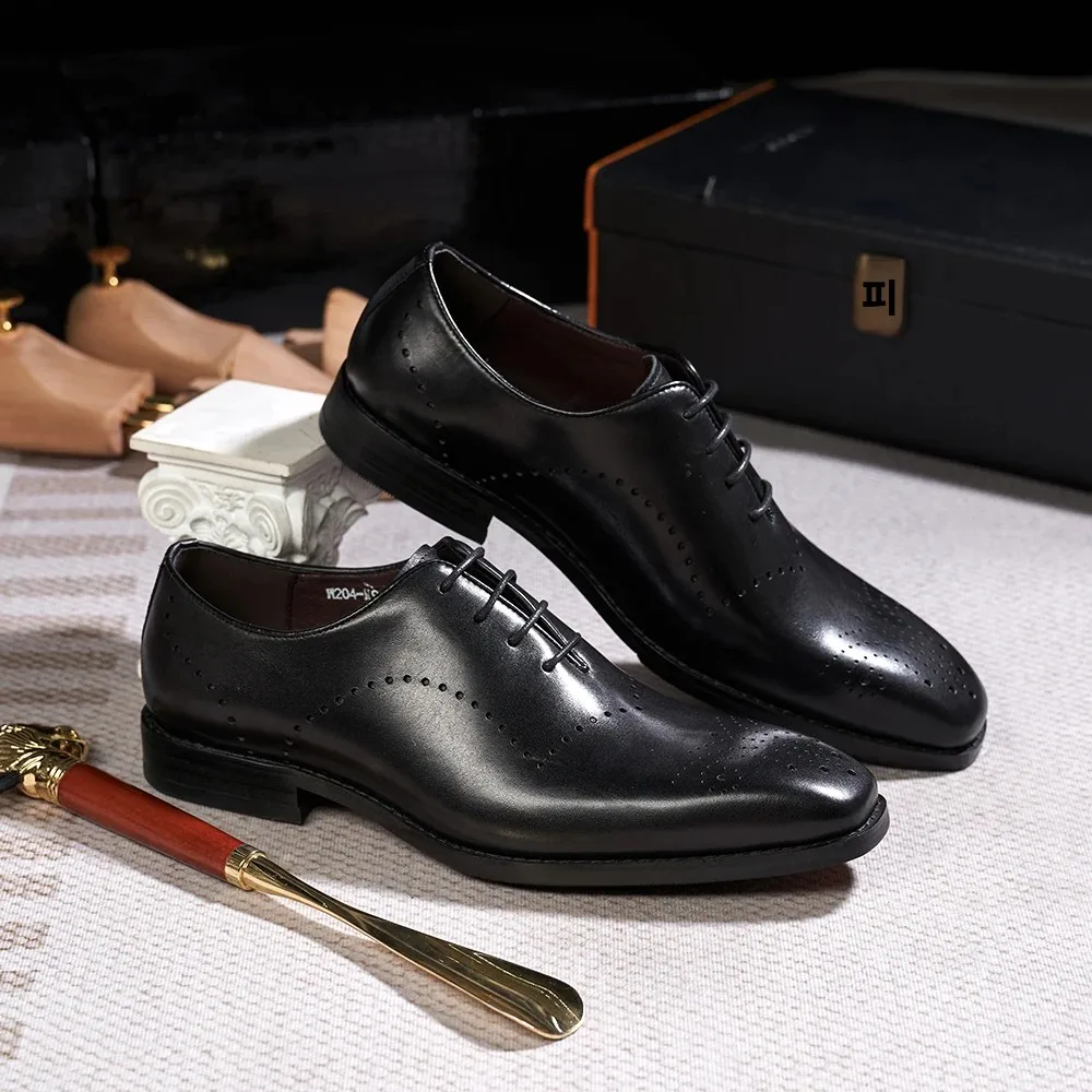 Italian Brogue Men\'s Oxfords Genuine Leather Lace-Up Formal Dress Shoes for Wedding Party Office Classic Male Shoe