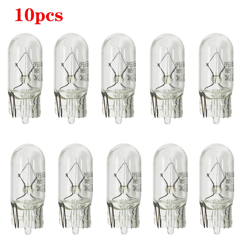 10X White T10 W5W 501 194 Clear Signal Lamp Glass 12V 5W Warm White Red W2.1x9.5d Single Filament Car Bulb Auto Light Halogen