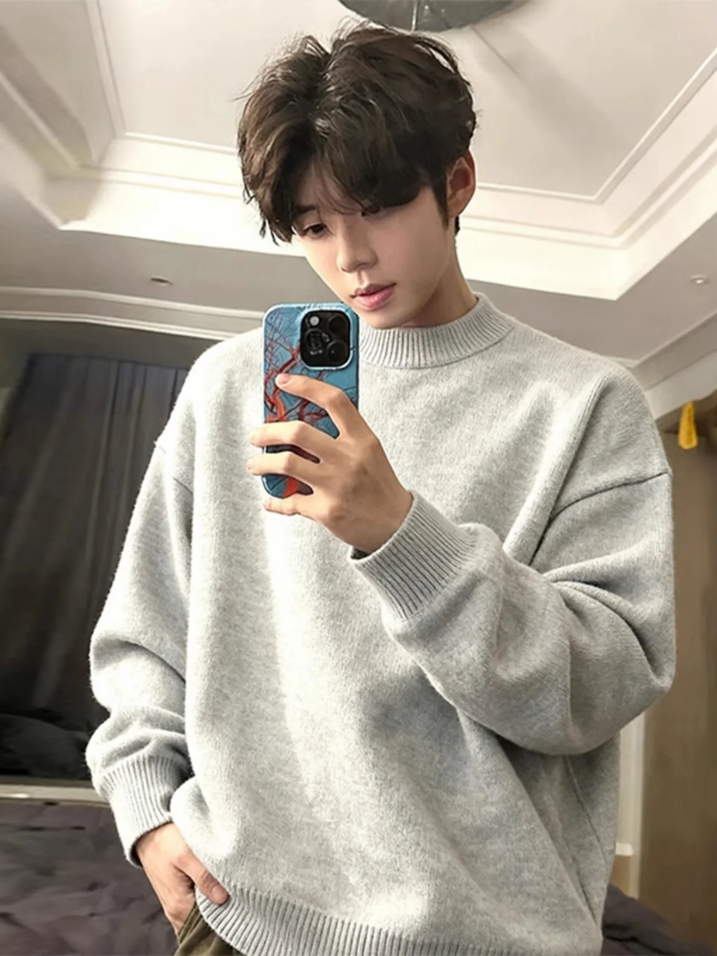 

Men's round Ne Knitted Sweater Winter Thiened Base irt Pure Color Basic Sle Inner Wear Casual Haome Top