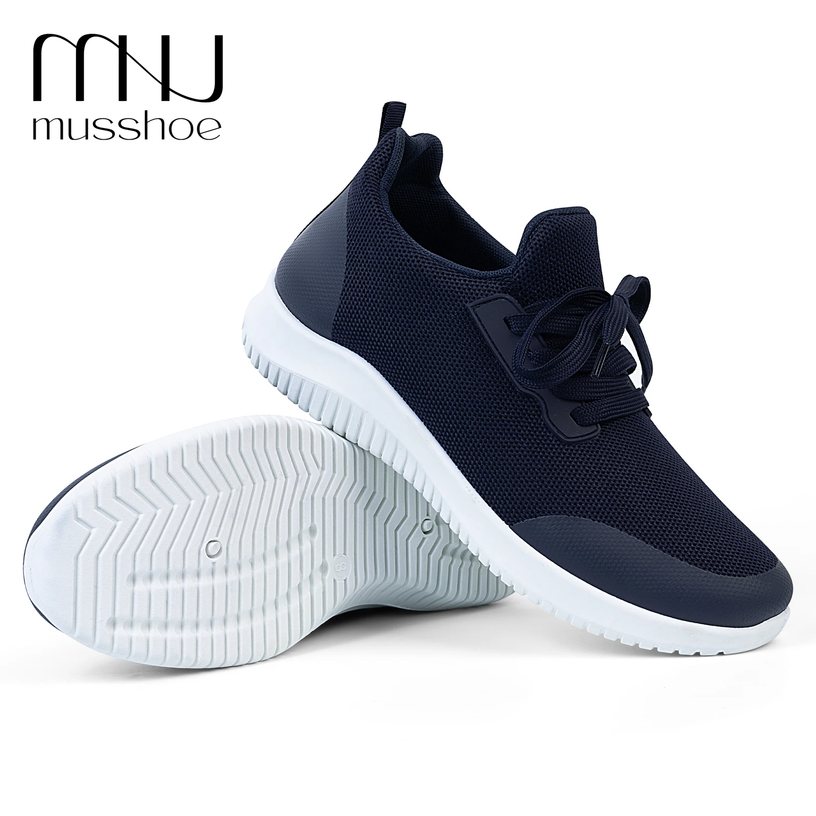 MUSSHOE Men Sneakers Fashion Lace Up Mesh Breathable Outdoor Walking Shoes Women Round Toe Non-slip Thick Sole Tennis Shoe Mujer