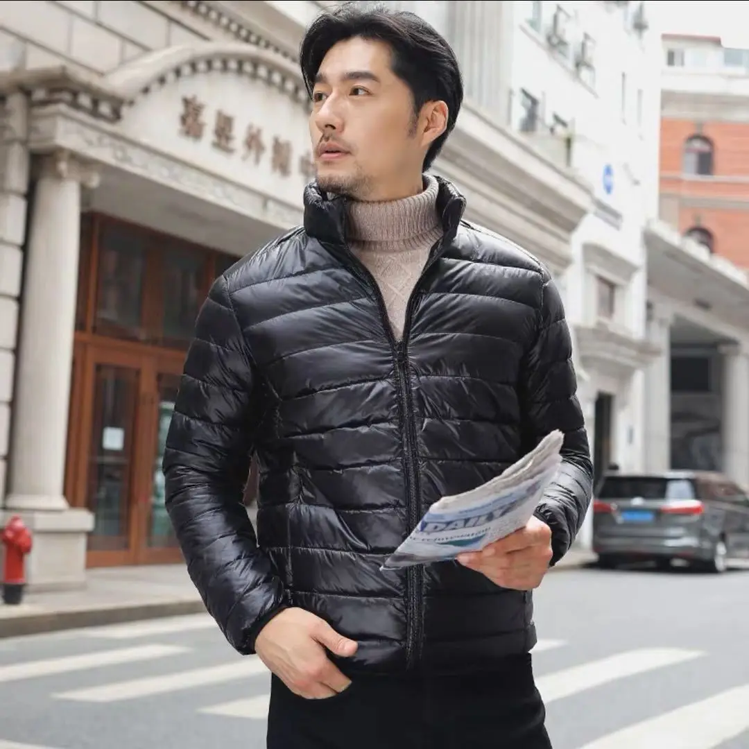 Inverno e outono para baixo jaqueta masculina seção curta seção fina negócios com capuz engrossado pato branco para baixo casaco portátil