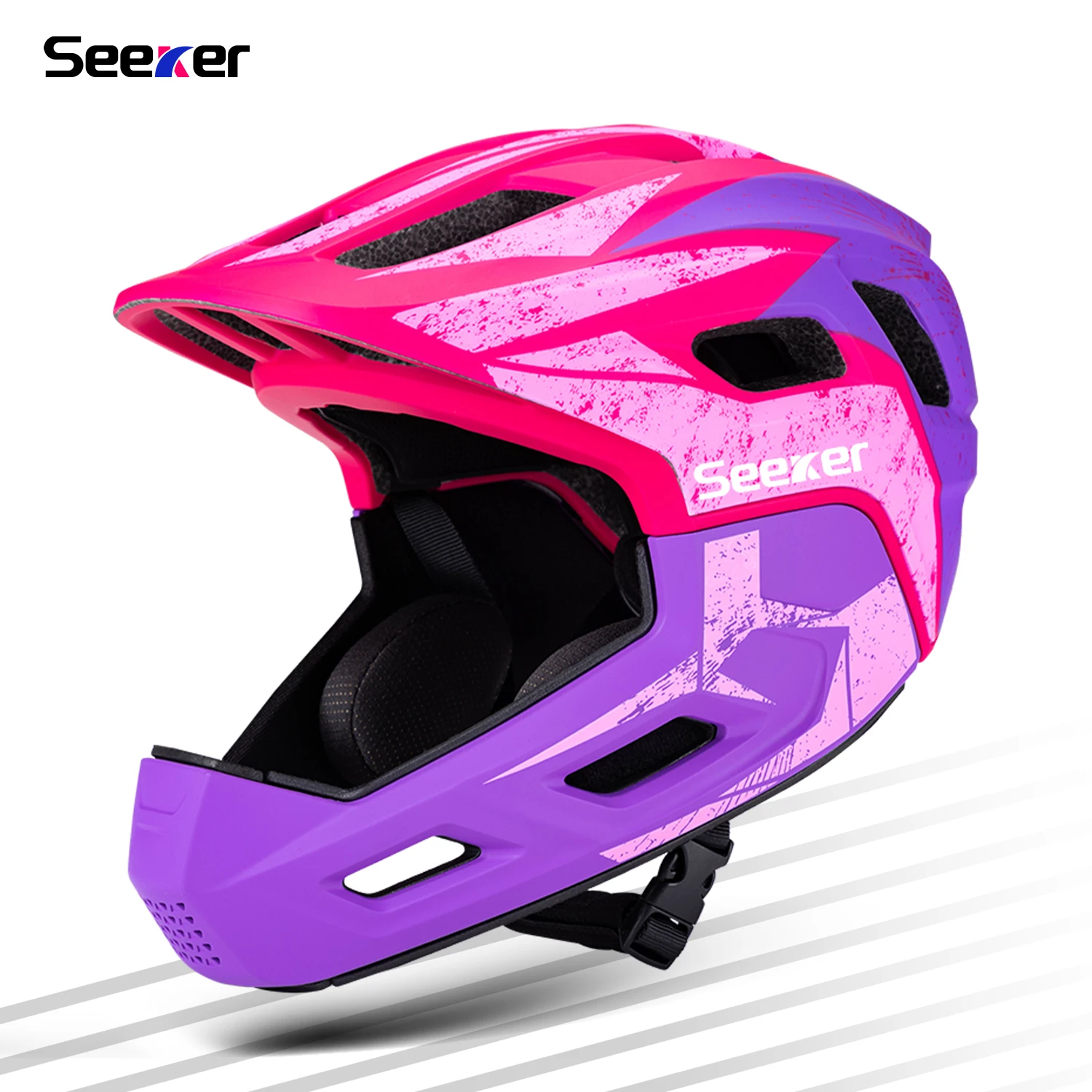 

Seeker children's bicycle full-face helmet with removable chin guard children's balance bike slider mountain bike safety helmet