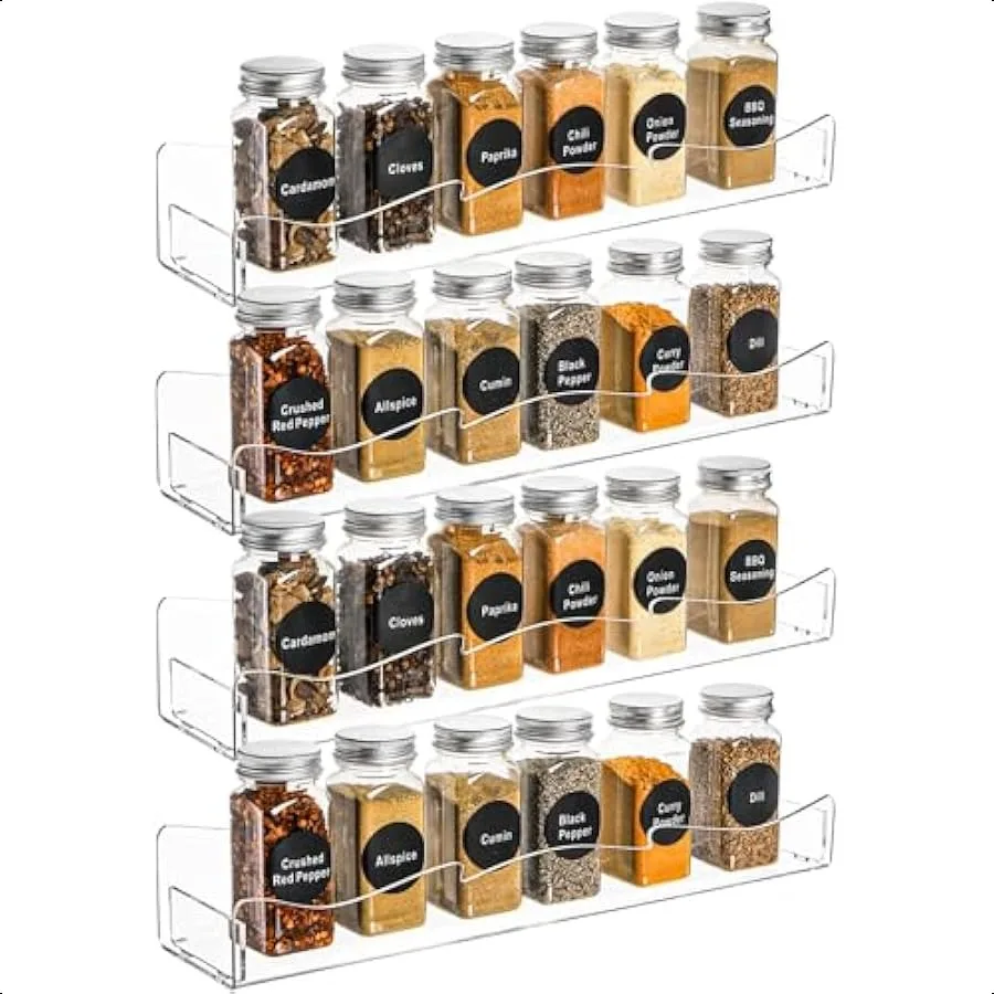 

4 Pack Acrylic Spice Rack Wall Mount 15 Inch Clear Acrylic Floating Shelves Hanging Perfume Organizer Display Rack for Nail Pol