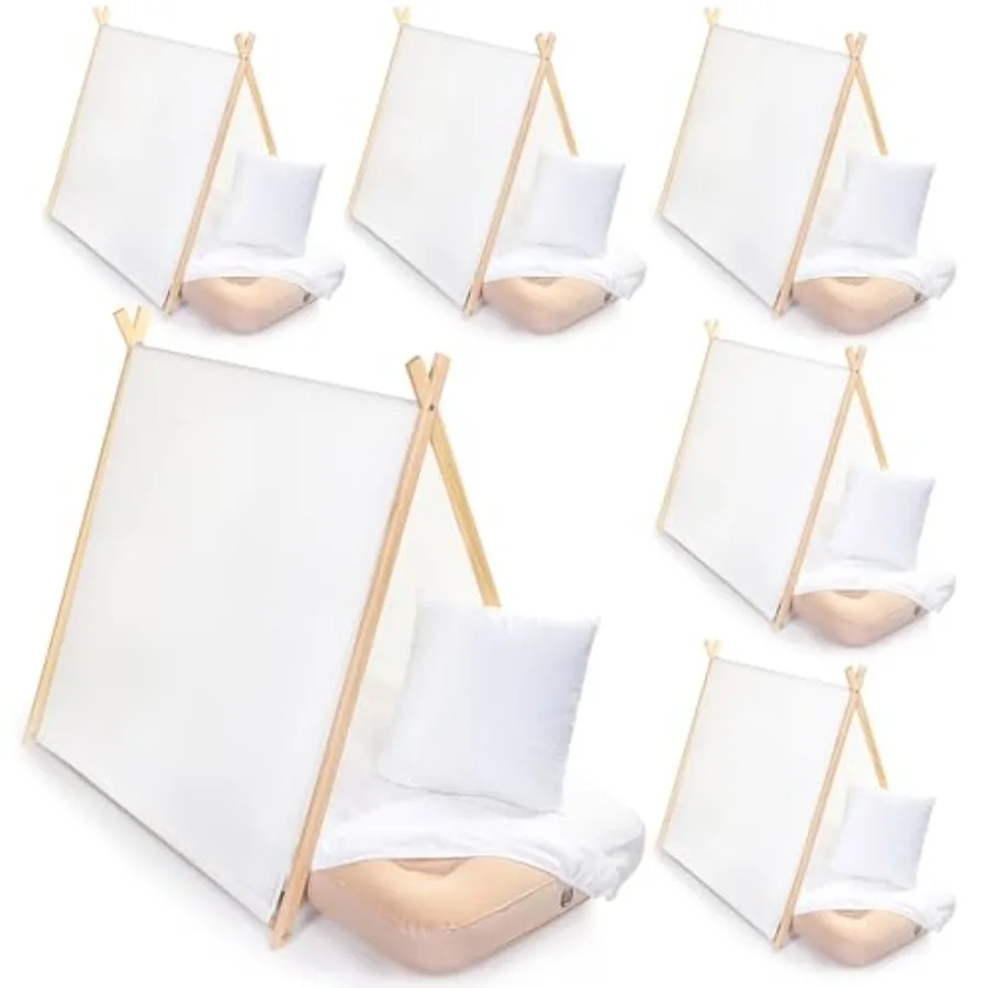 

6 Sets Teepee Tent with Inflatable Airbed Fitted Sheet and Pillow Inserts Play Tent White Washable Foldable for Indoor Outdoor