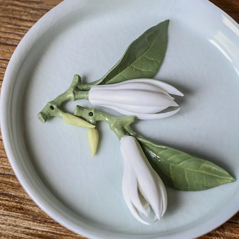 Brûleurs d'encens Magnolia faits à la main, figurines en porcelaine, porte-encens en forme de fleur, accessoires de décoration pour la maison, encensoir Zen