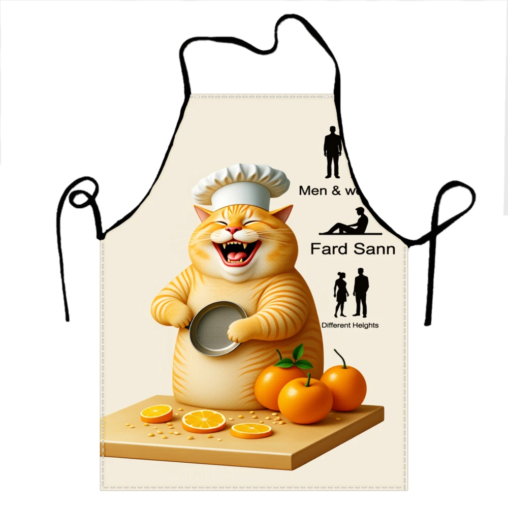 Chef Cat Apron With Orange Slices And Kitchen Theme For Men Women And Different Heights Fard Sann Design