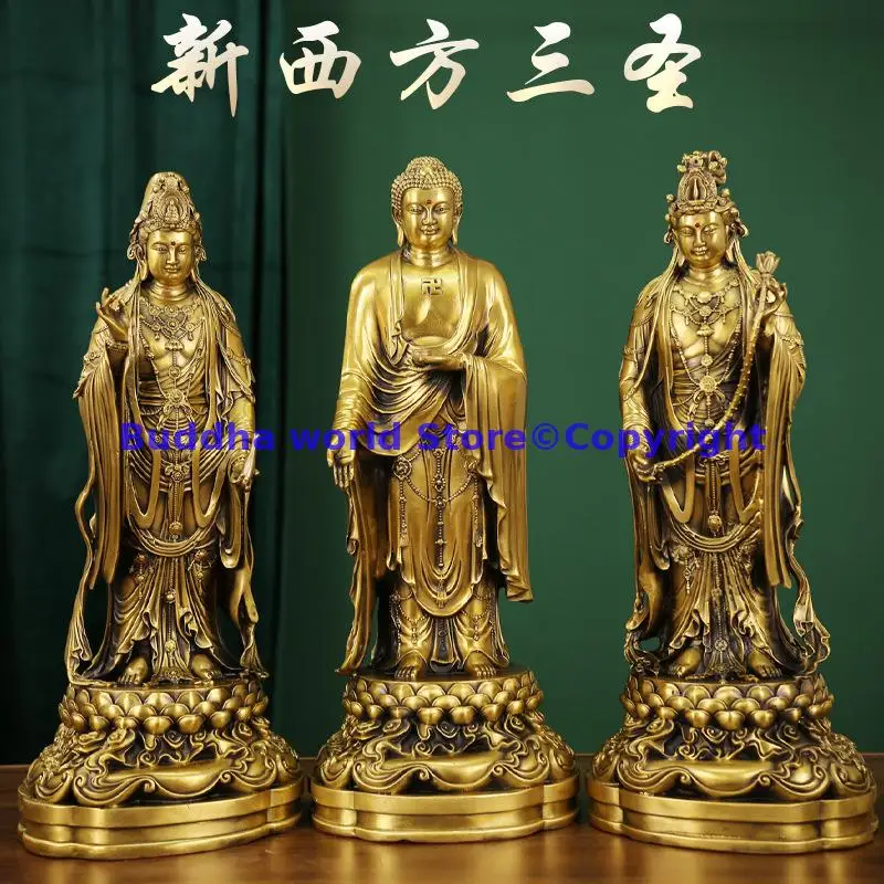 3PCS XI FANG SAN SHENG FO buddha HOME protection copper Sakyamuni Bodhisattva PU SA buddha statue Safety Healthy luck bless