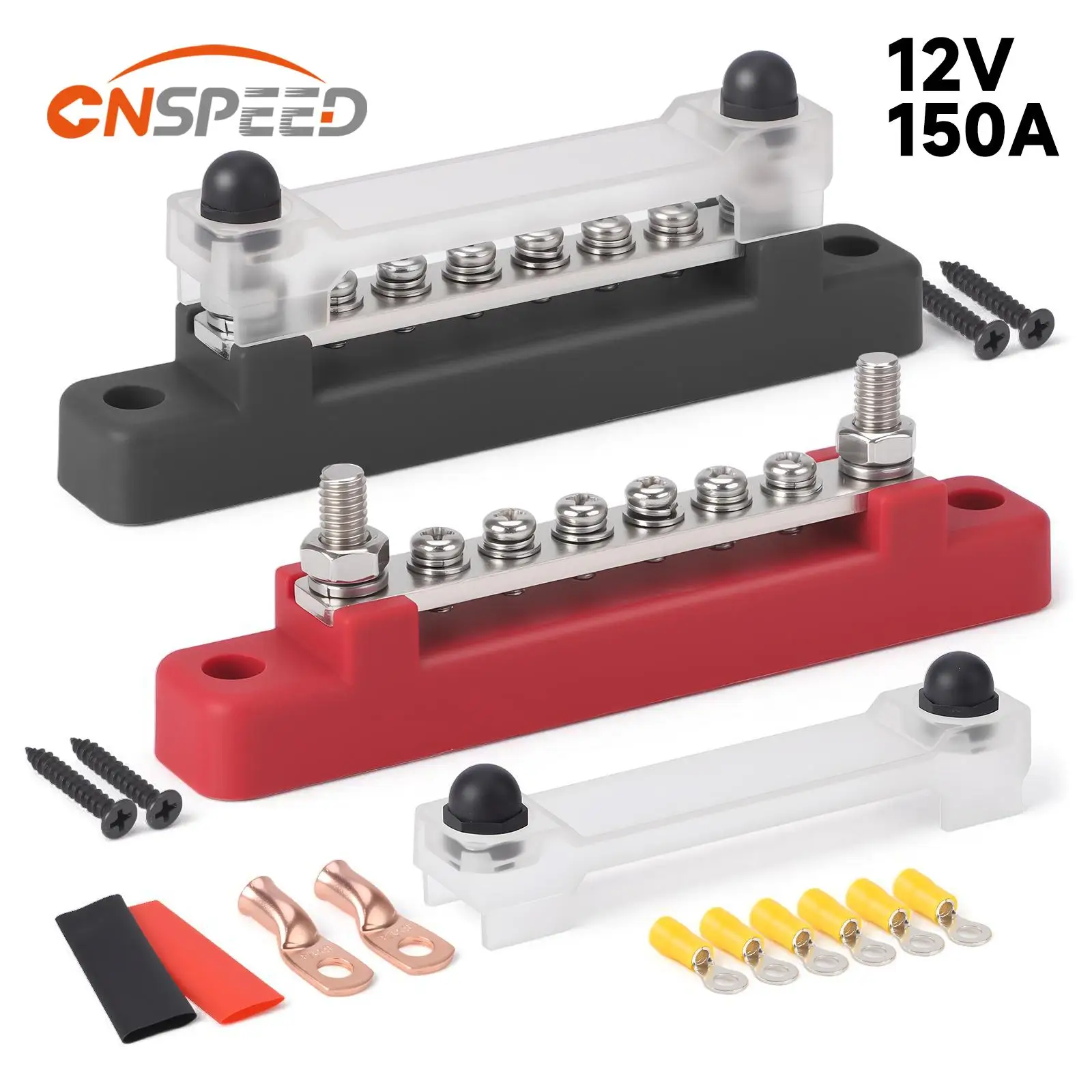 5/6 Way M4 BusBar Terminal Battery Power Distribution Block 48V 150A DC 300V 130A AC Terminal Studs M6 Connector For Car RV Boat