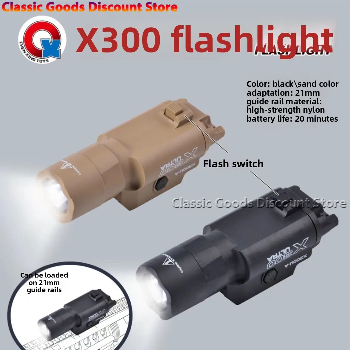 التكتيكية ضوء X300 X300U النايلون مسدس بندقية ستروب مصباح ليد صالح 20 مللي متر السكك الحديدية الادسنس معلقة الصيد مصباح يدوي #4