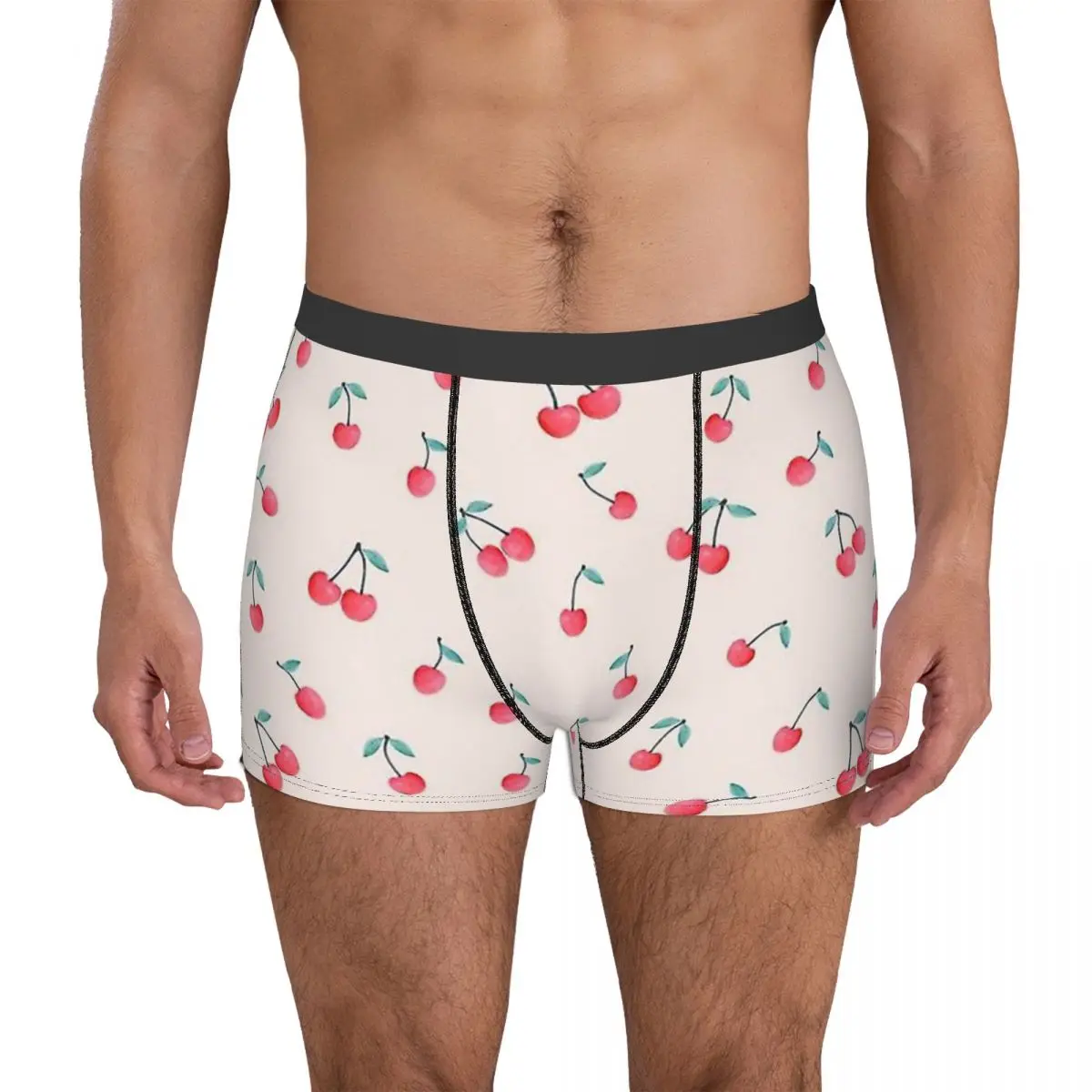 Cute Pink Cherry Print Animal Cute Forest Ocean Underpants Breathbale Panties Men's Underwear Comfortable Shorts Boxer Briefs