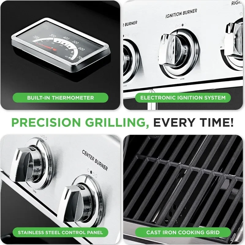 Heavy Duty 5 Burner Propane Gas Grill - Stainless Steel Grill 4 main burners with 1 side burner