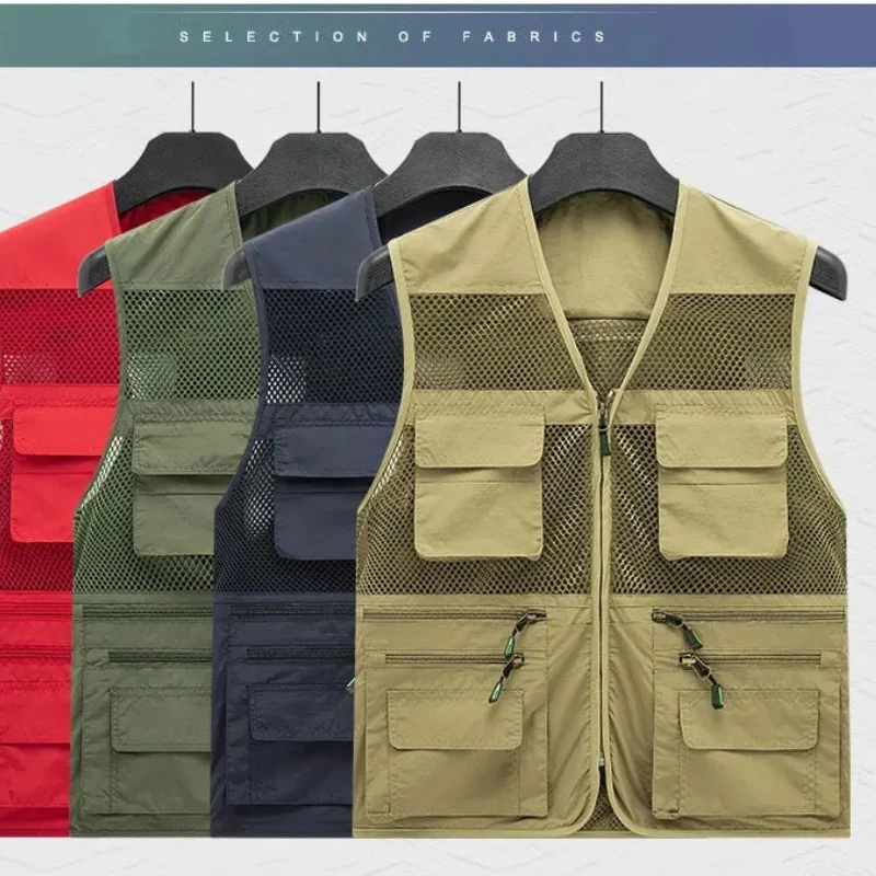 

Outdoor Thin Mesh Vest Men Summer Bomber Sleeveless Vest Jackets Casual Tactical Work Wear Waistcoat Man Camping Fishing Vests
