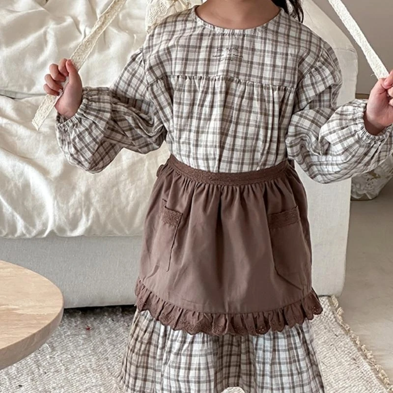 

39BD Child Waist Apron with 2 Pocket Children Kitchen Apron Adjustable Waistband for Kitchen Cooking Baking and Painting