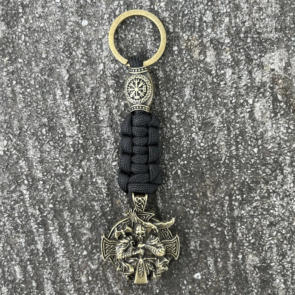 1Pcs Norse God Odin Axe Raven Amulet Viking Keychain Helena Rosova Paracord Jewelry For Car Key Accessories Handmade Keyholder