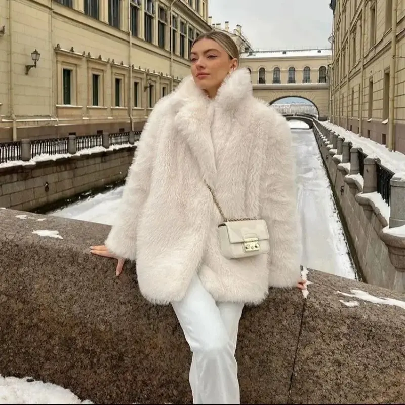 

Women's Mid-Length Eco-Friendly Fur Coat Warm Autumn Winter Top Fox-Like Collar Suit Collar Stylish And Comfortable