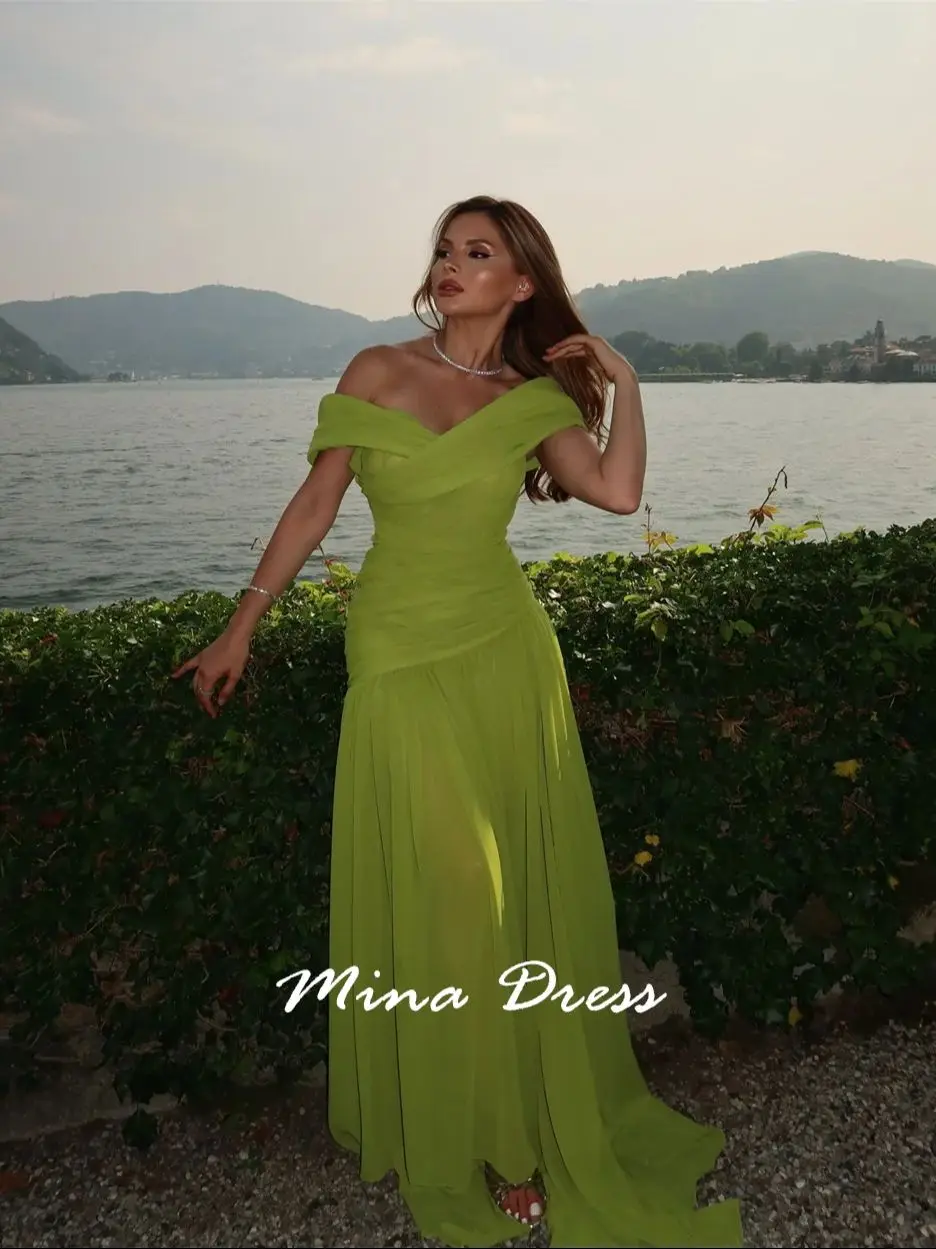 Mina Abendkleider aus Spitze für besondere Anlässe, maßgeschneidertes Ballkleid mit Falten, die den Boden wischen, elegante Partykleider 2025, Gala