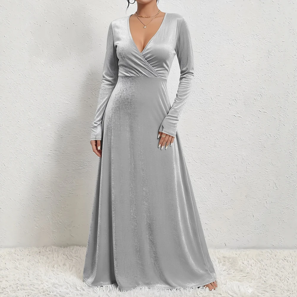 Winter Tight Fit Dress Casual Round Neck A-Line Skirt Mid-Length Straight Sleeve Women's Clothing Fashion Style