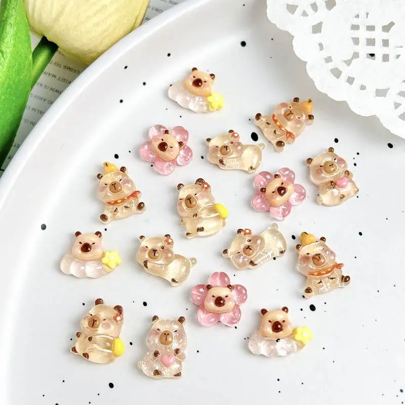 Mixed Cartoon Cute Capybara Nail Charms 3D Resin Kawaii Guinea Pig Nail Art Decorations Phone Case DIY Crafts Accessories