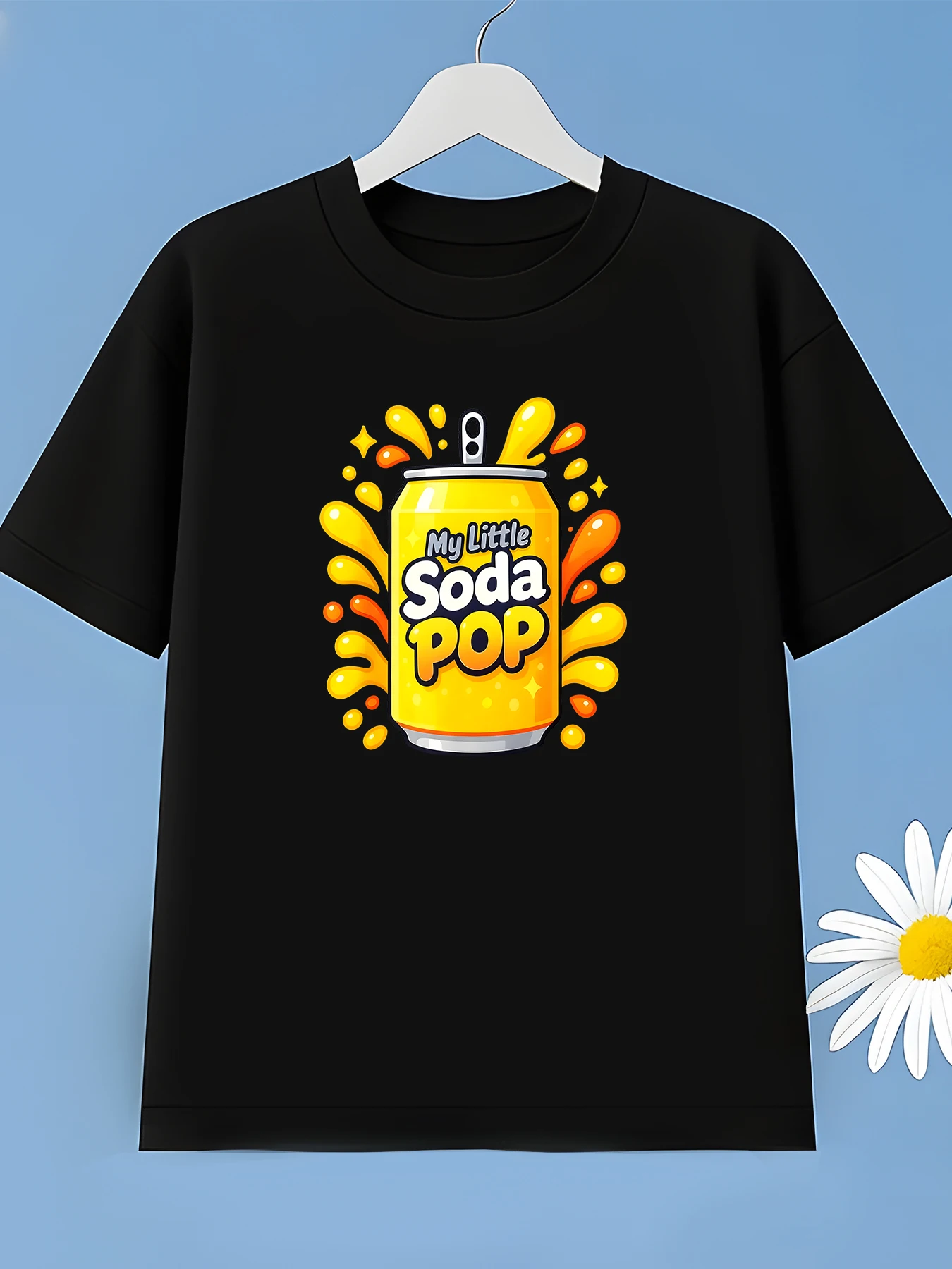 Funny Men's Black Graphic T-Shirt Soda Can My Little Soda Pop Bold Letter Print Yellow Splash Cartoon Illustration 100% Cotton Heavyweight Short Sleeve Casual Streetwear Tee