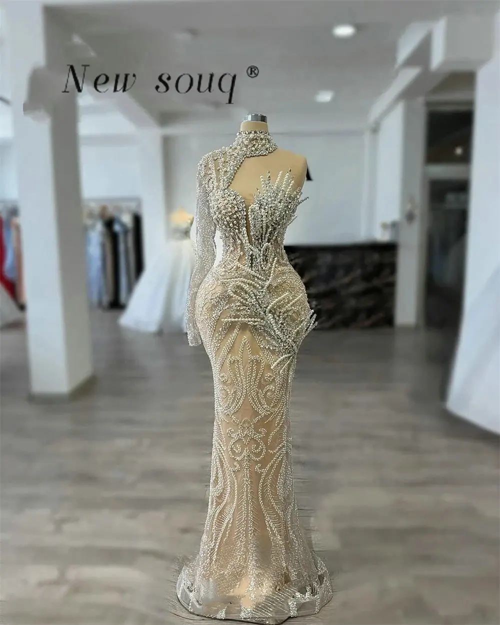 

Nude Champagne One Shoulder Mermaid Evening Dresses Customized Arabic Crystals Pearls Beaded Formal Wedding Party Gowns 2026
