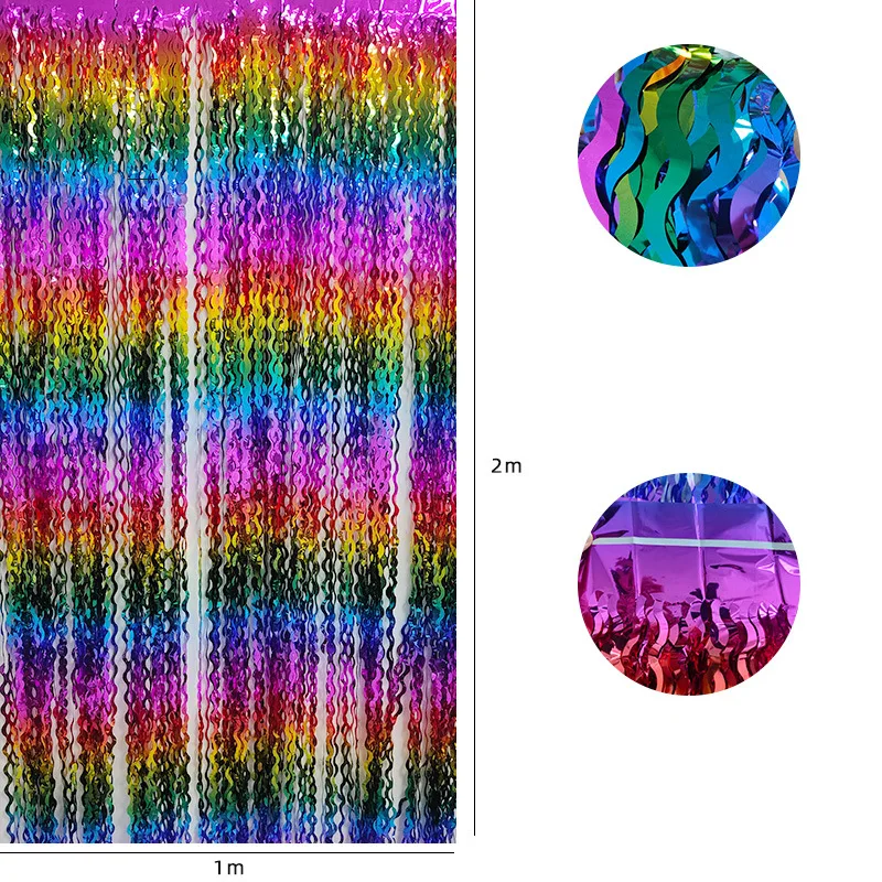 2 متر حفلة بهرج معدني احباط هامش الستائر خلفية لعيد ميلاد موجة قوس قزح الملونة حفلة صور المطر الستار ديكور الزفاف #6