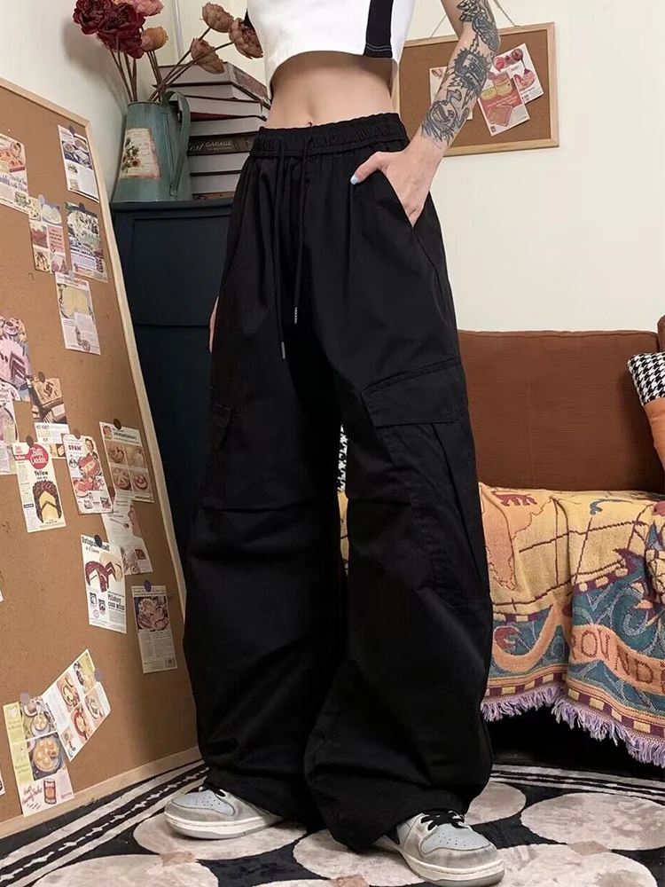 Zoki Y2K Pantaloni cargo americani Donna Streetwear Harajuku Pantaloni a vita alta Tasche larghe casual Bf Pantaloni Hip Hop vintage Novità