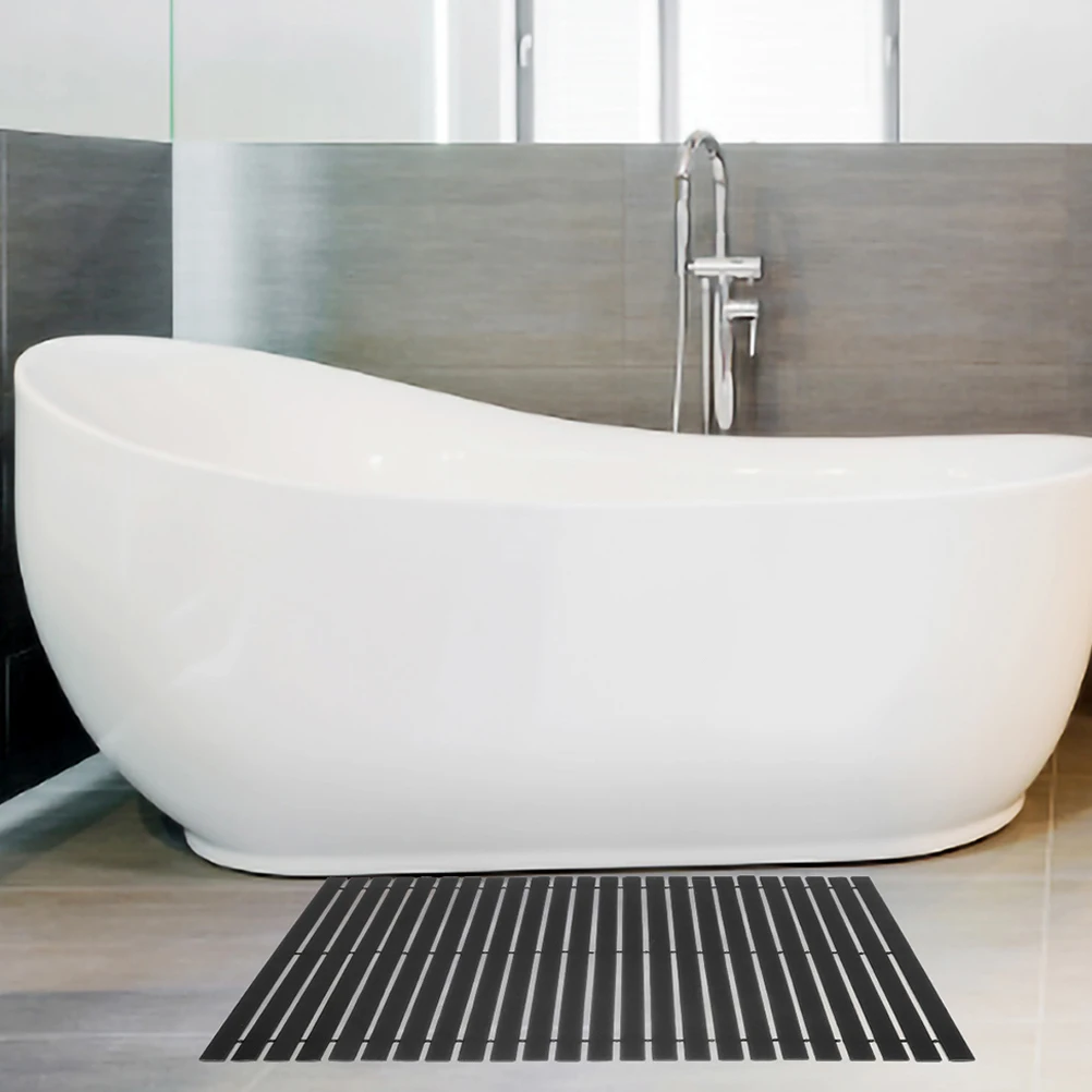 

Bamboo Bath Non Skid Black Curve Pad Bathroom Shower Floor Mat Rugs Long Life Practical Housewarming Gift Anti