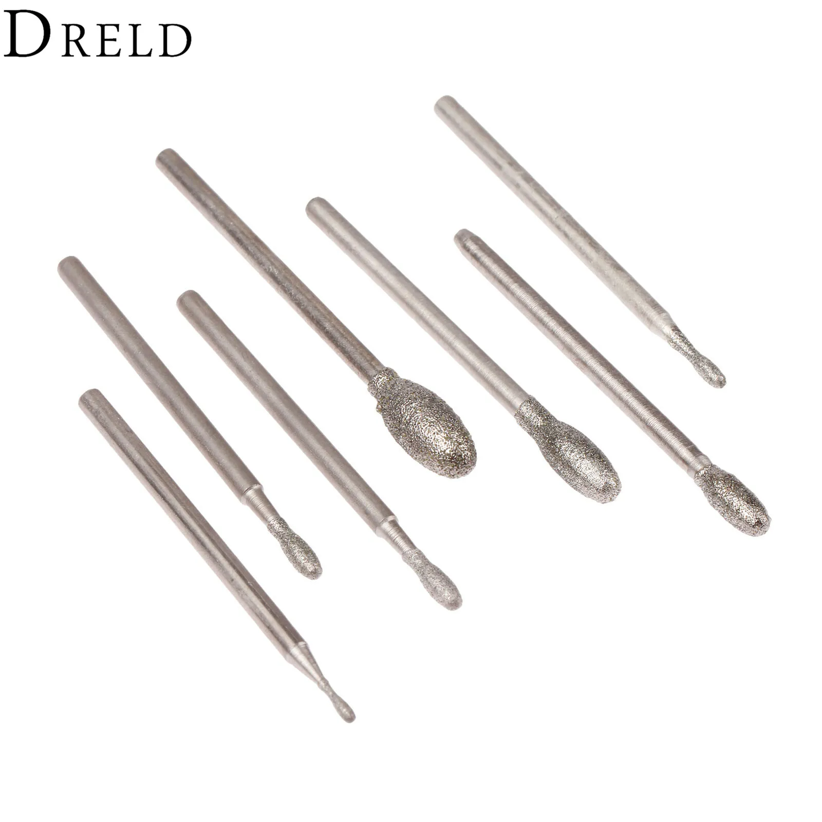 DRELD 7 Chiếc Dremel Kèm Kim Cương Hình Bầu Dục Đầu Mài Burrs Bit 2.35Mm Vít Ngọc Đính Đá Đánh Bóng Dụng Cụ