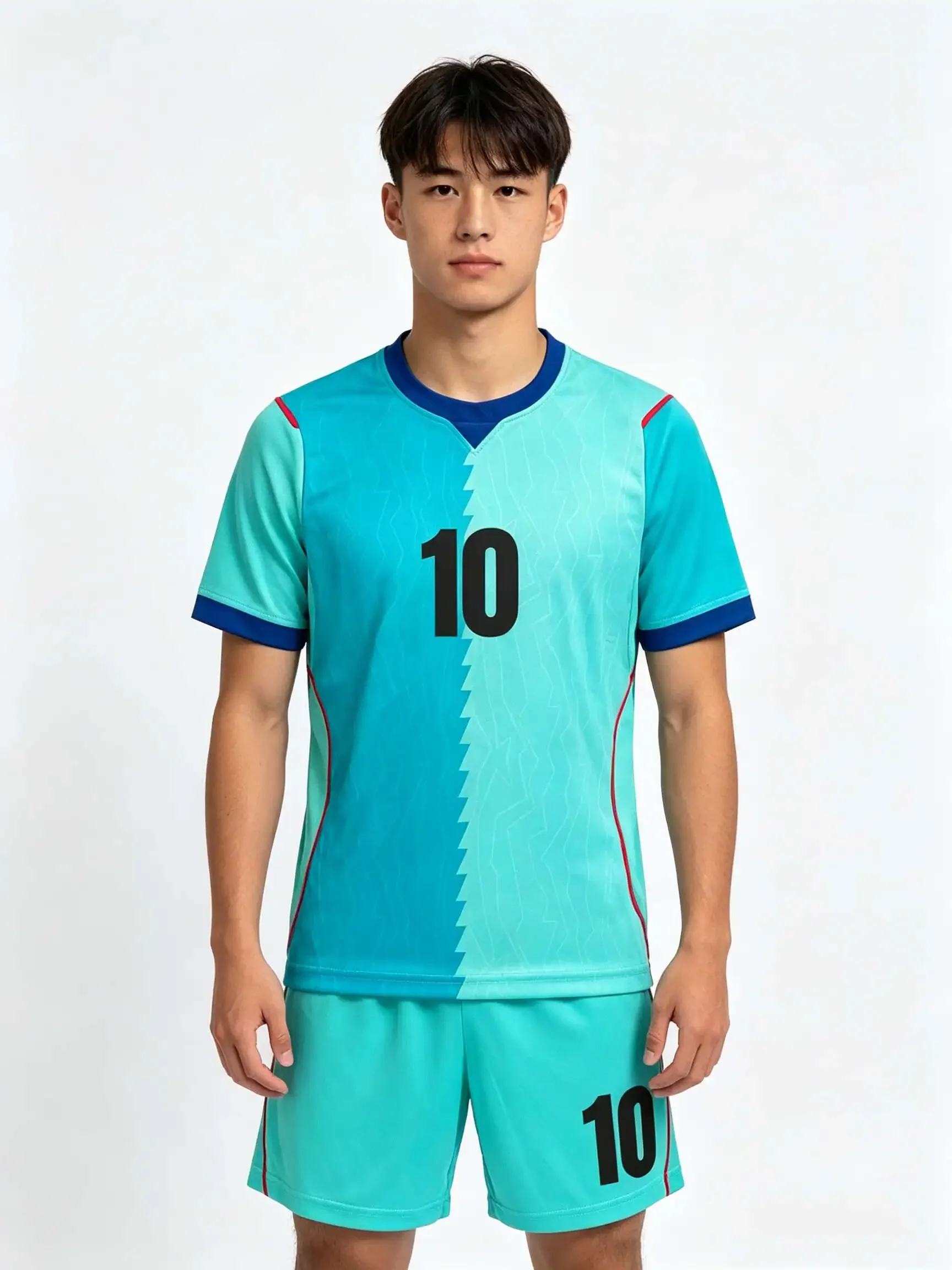 26/27 Unisex Blank Soccer 2‑Piece Set, Kids Adults Parent‑Child Kit, Custom No.1 7 8 9 10 Blue and green color-block shirt and g