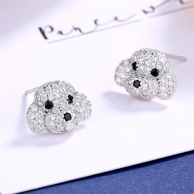 Sole Memory 925 Sterling Silver Shiny Cool Zircon Puppy Cute Dog Fine Jewelry Luxury Female Earrings EA099
