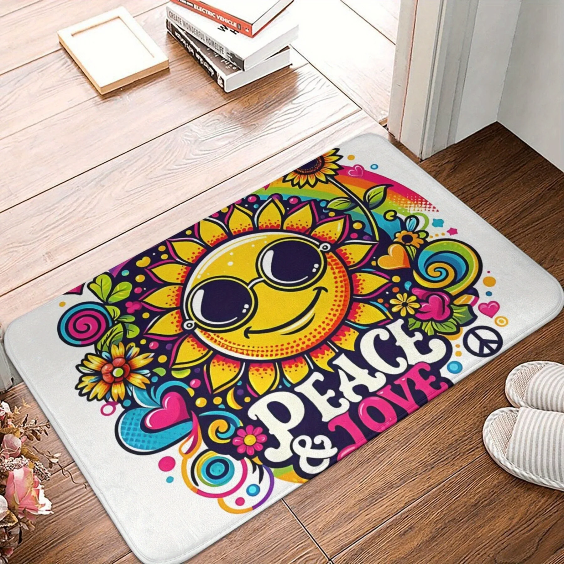 

1PC PEACE LOVE charactor Door Mats Kitchen Rugs Non-Slip Pop design Living room Rugs Bath Mat Carpet for Home Sink Laundry Decor