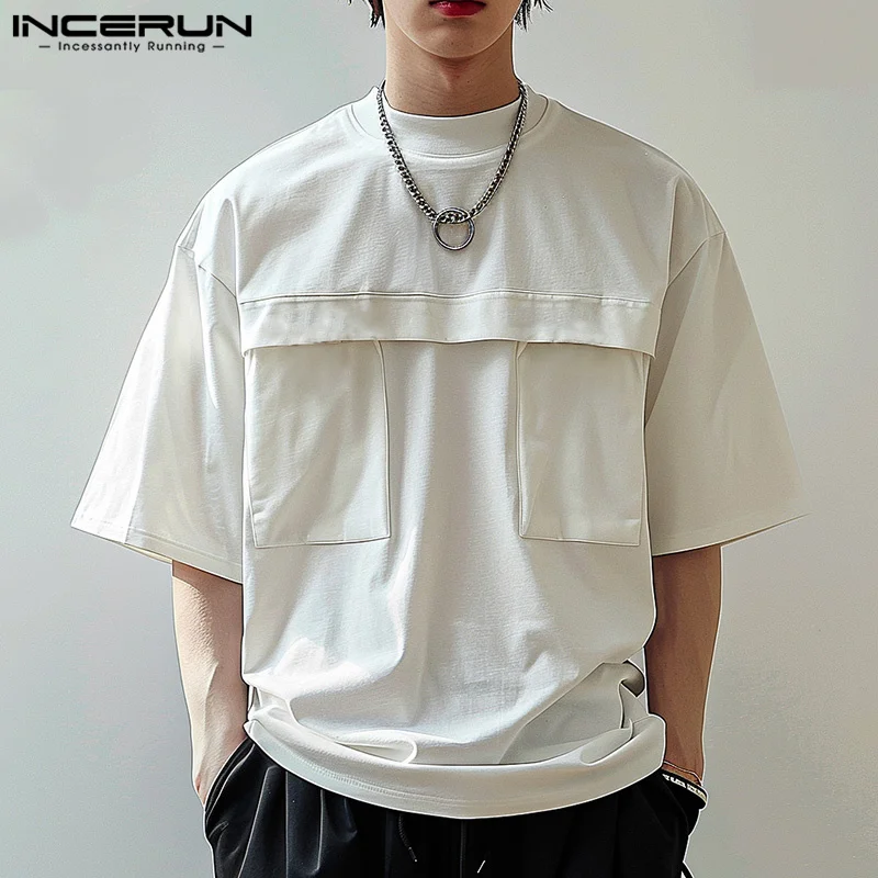 INCERUN Men T Shirt Solid Color O-neck Short Sleeve Summer Casual Men Clothing Streetwear 2024 Loose Korean Fashion Tee Tops image 3