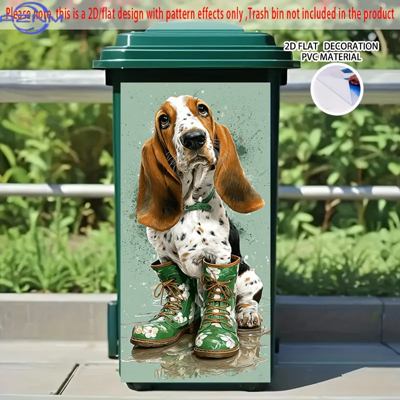 2D Flat Printing] 1pc 2D Pattern Printed Kitchen Trash Can Sticker XCm Beagle Wearing Rain Boots Theme Kitchen Home Decor Wall