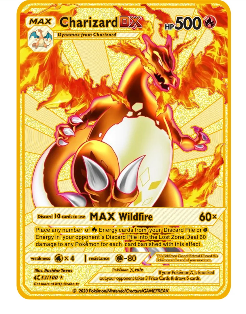 DIY Golden Pokémon Cards em Espanhol, Iron Metal, Cartas Pokémon, Coleção de Jogos, Presente Kids, 10000 Arceus Vmax