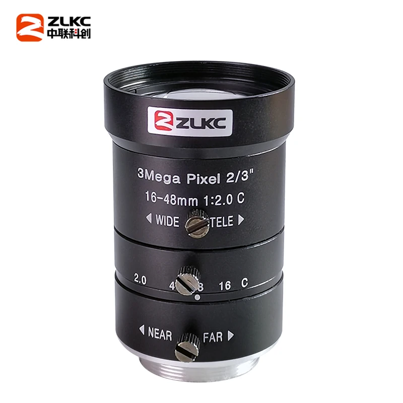 ZLKC 16-48mm Zoom Lens 2/3 Inch 3MP Varifocal CCTV C Mount Manual Iris F1.6 Low Distortion 3.0Megapixel Camera FA Surveillance