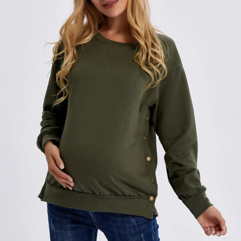 Pregnant Mother Clothing European and American Polyester Long-sleeved Maternity Loose Solid Sweaters Autunm Winter Clothes Women