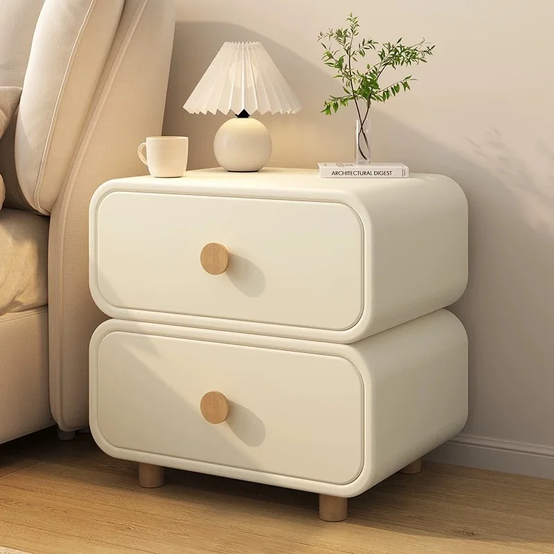 

Bedroom Storage Cabinet Cream-colored Bedside Table Wooden Nightstand with 2 Drawers Durable Bedroom Furniture