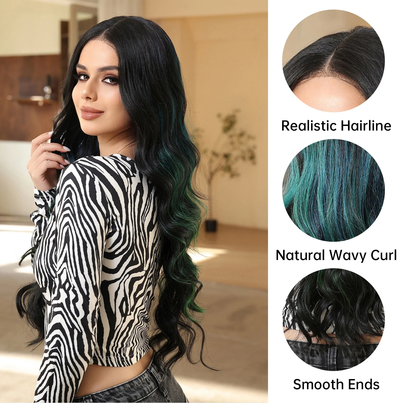 Body Wave Lace Frontal Synthetic Wigs Black Highlight Green Blue Transparent Lace Wigs for Afro Women Brazilian Heat Resistant